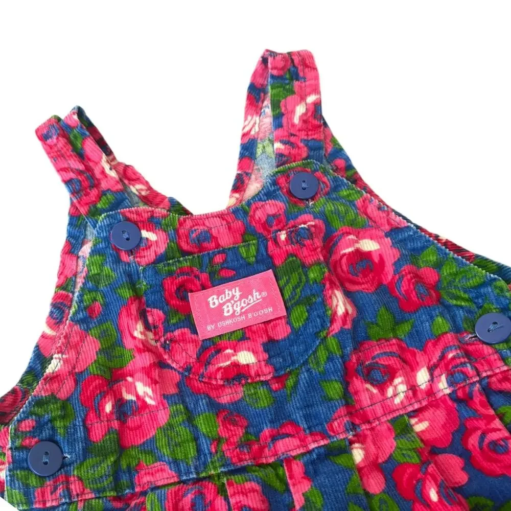 Vintage 90s Floral All Over Print Corduroy OshKosh Baby B'Gosh Vestbak Overalls